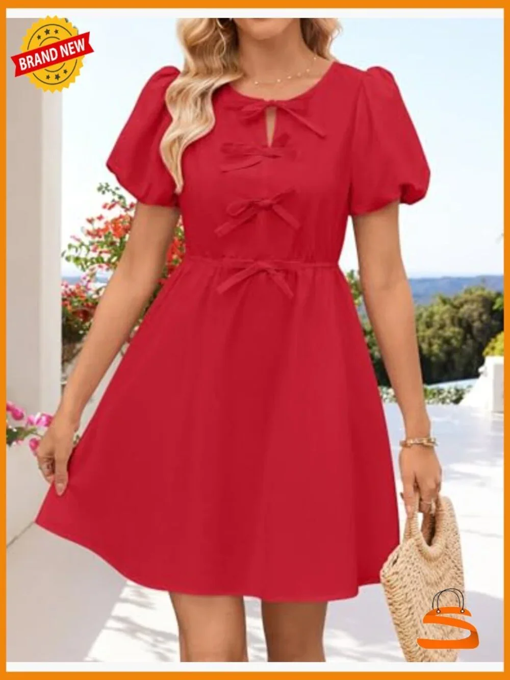 Short Sleeve Tie Front Mini Dress Babydoll Ruffled A Line Vacation